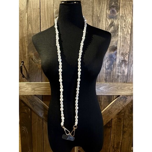 New Faux Pearl Gold Tone Chain Purse Strap - Picture 3 of 3